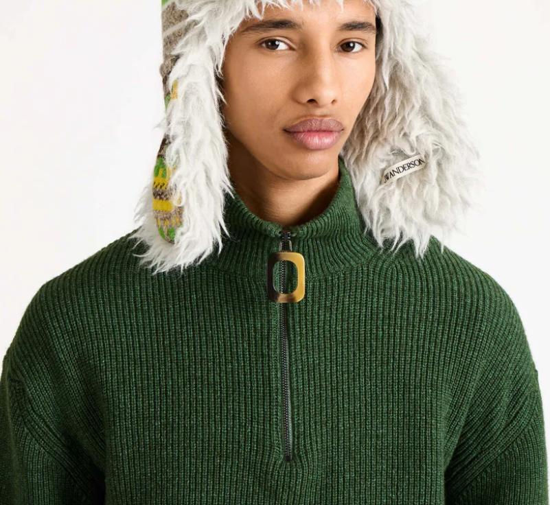 Thumbnail: Mens half zip jumper in pine