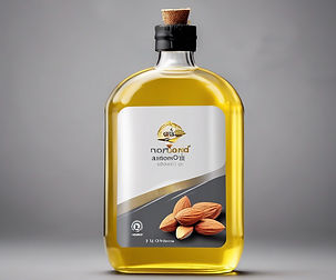 branded almond oil bottle with grey back
