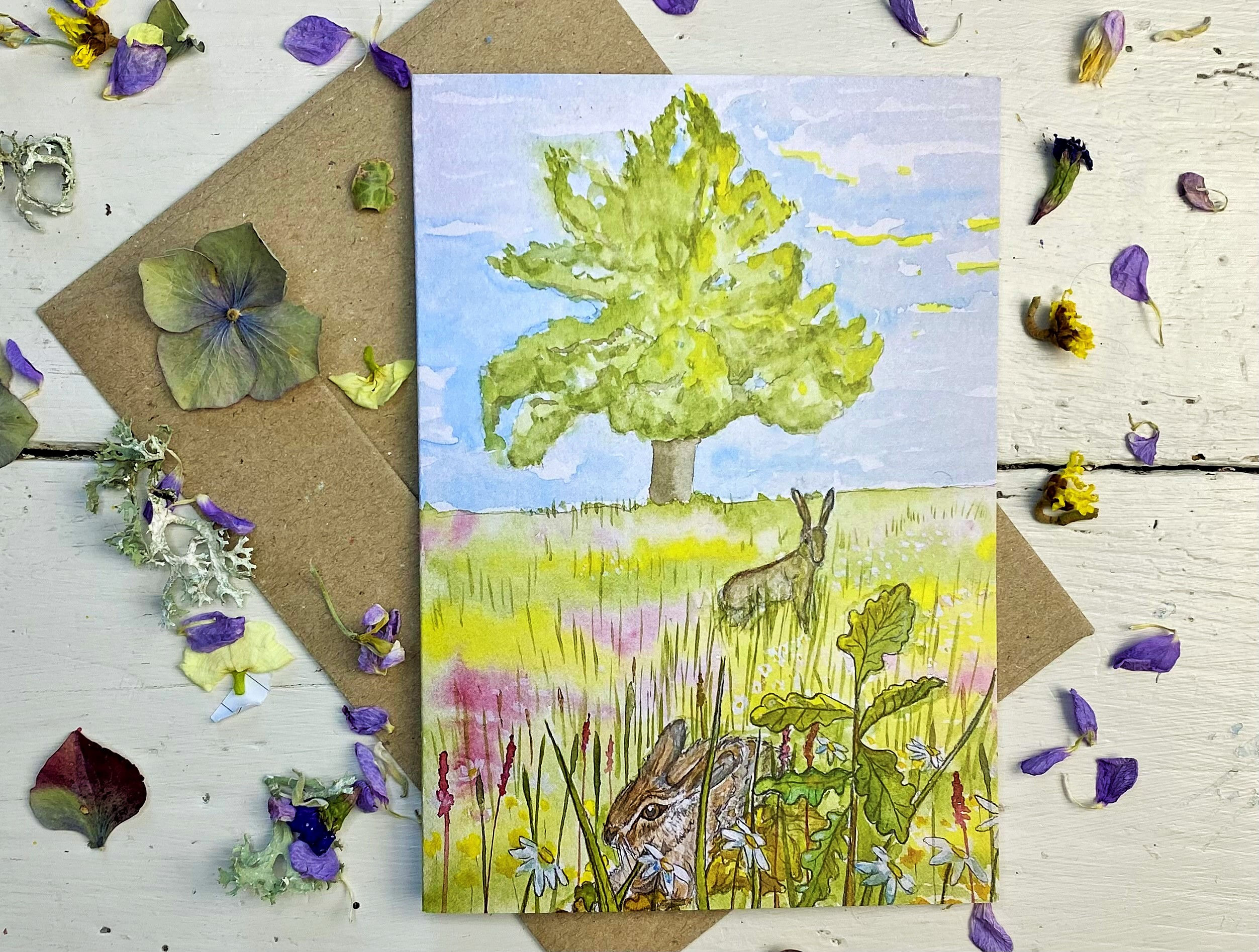 Hare and the Oak Greetings Card