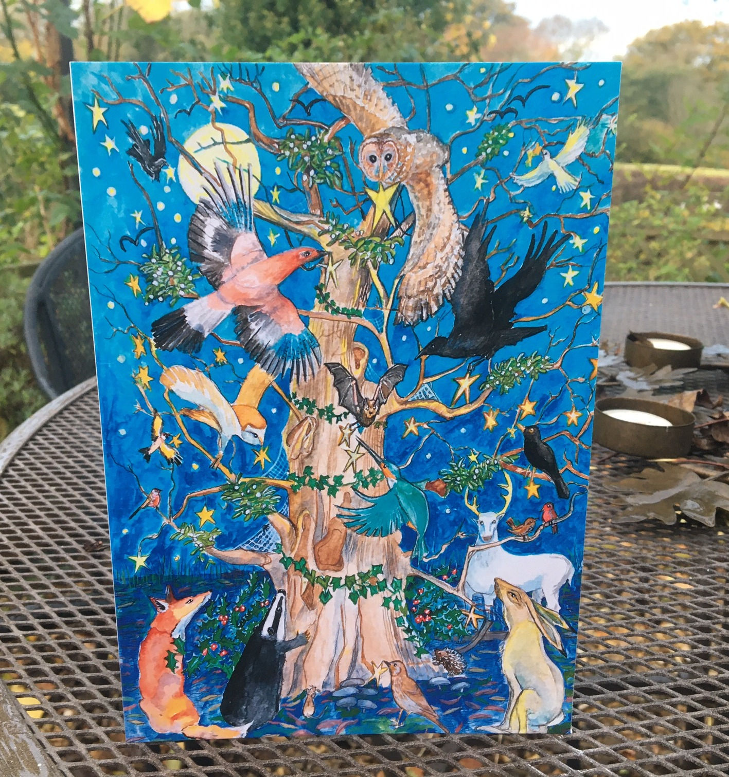 Decorating the Yuletide Oak greeting card