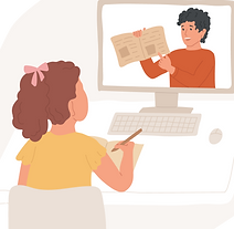 Girl looking at computer while doing work