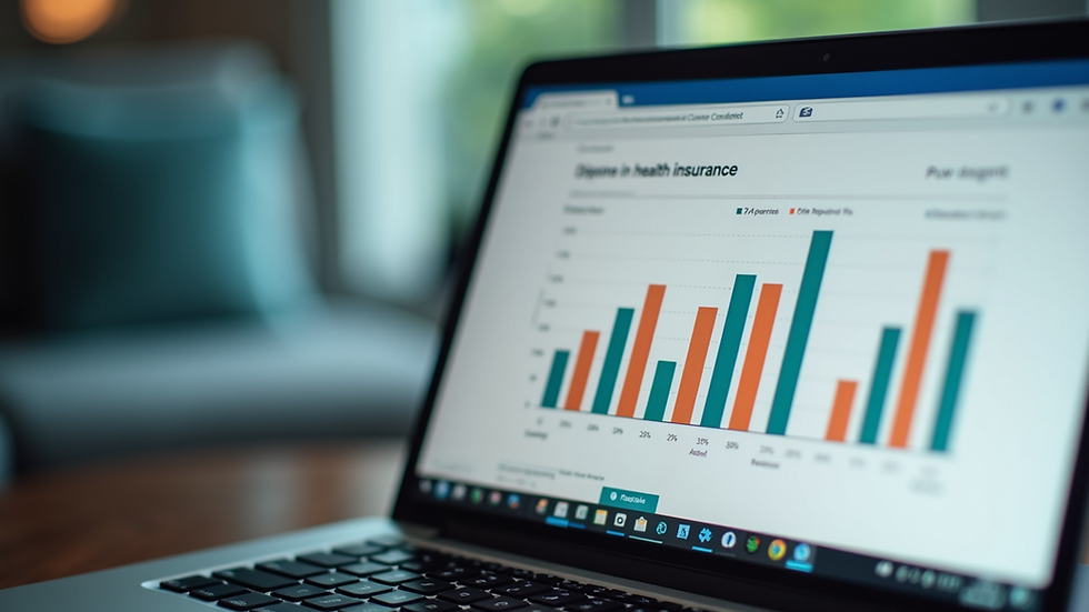 Close-up view of a laptop screen showing health insurance comparison charts