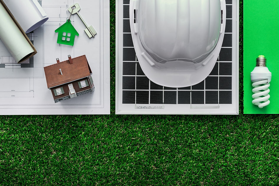 Sustainable green building and energy saving concept_ house project, solar panel and work