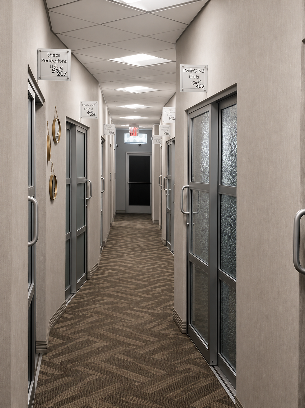 Hallway with doors leading to Imagine Cuts Suite