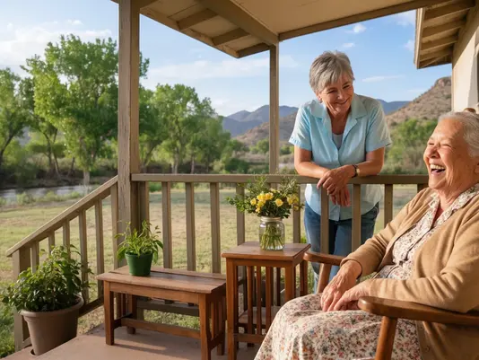 Caregiver bringing a client home to a ranch near Benson, Arizona after a hospital stay