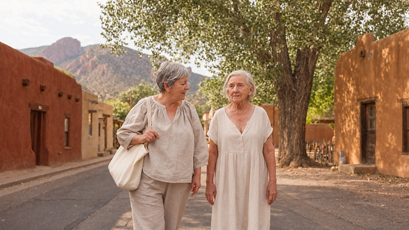Senior companion caregiver and client running errands in Tubac, Arizona
