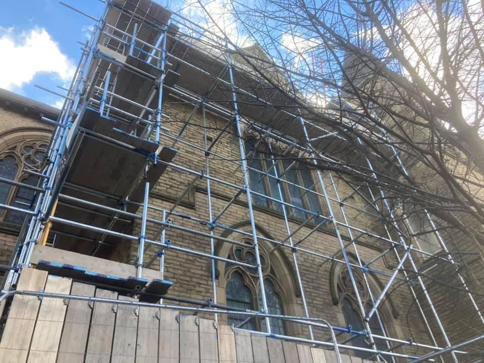 Scaffolding outside old building