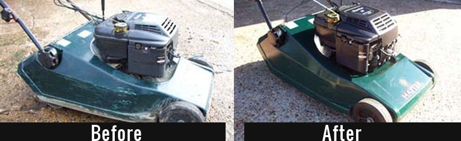 Before and after of green lawnmower