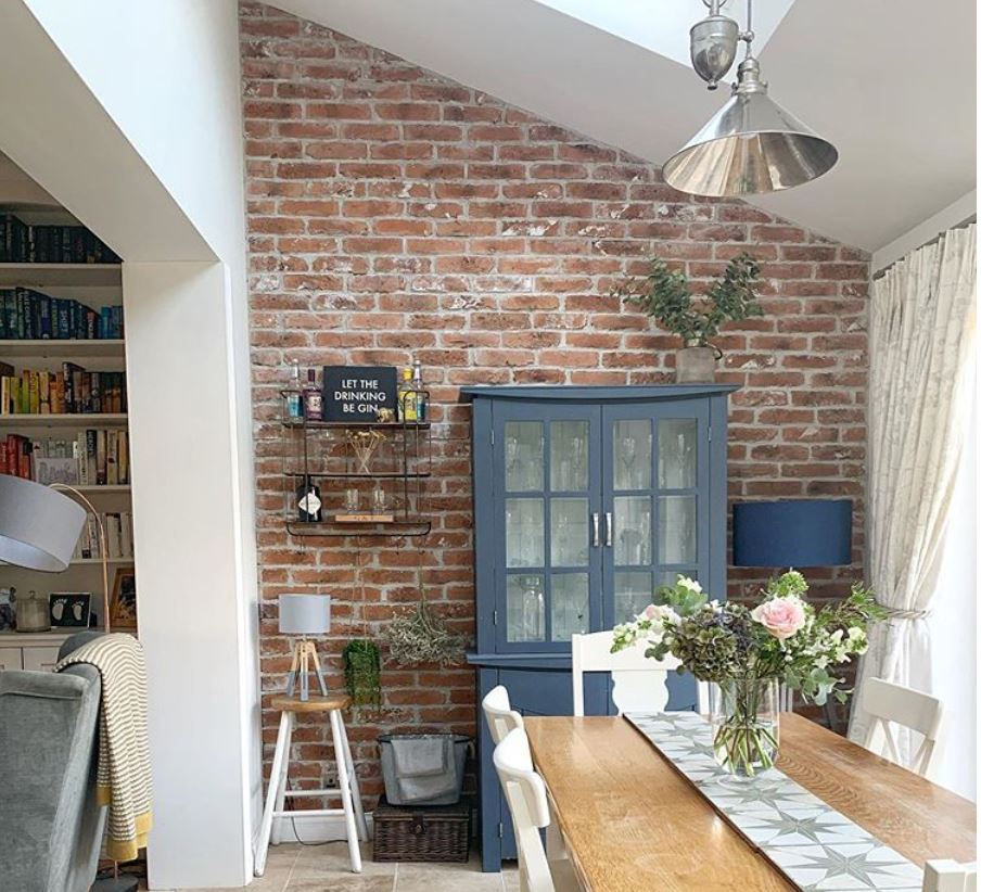 Rustic Red Brick Slips, Feature Wall, Extension, Exposed Brick, Brick Wall, Dining Room, Brick Effect, Kitchen, Kitchen Tiles, Brick Tiles