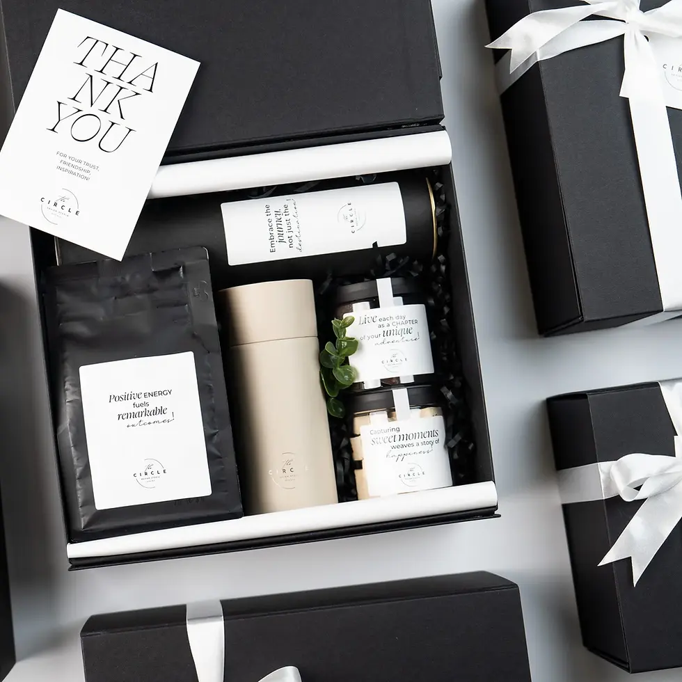 Corporate gift box with VINGA thermo mug coffee sweets and home fragrance