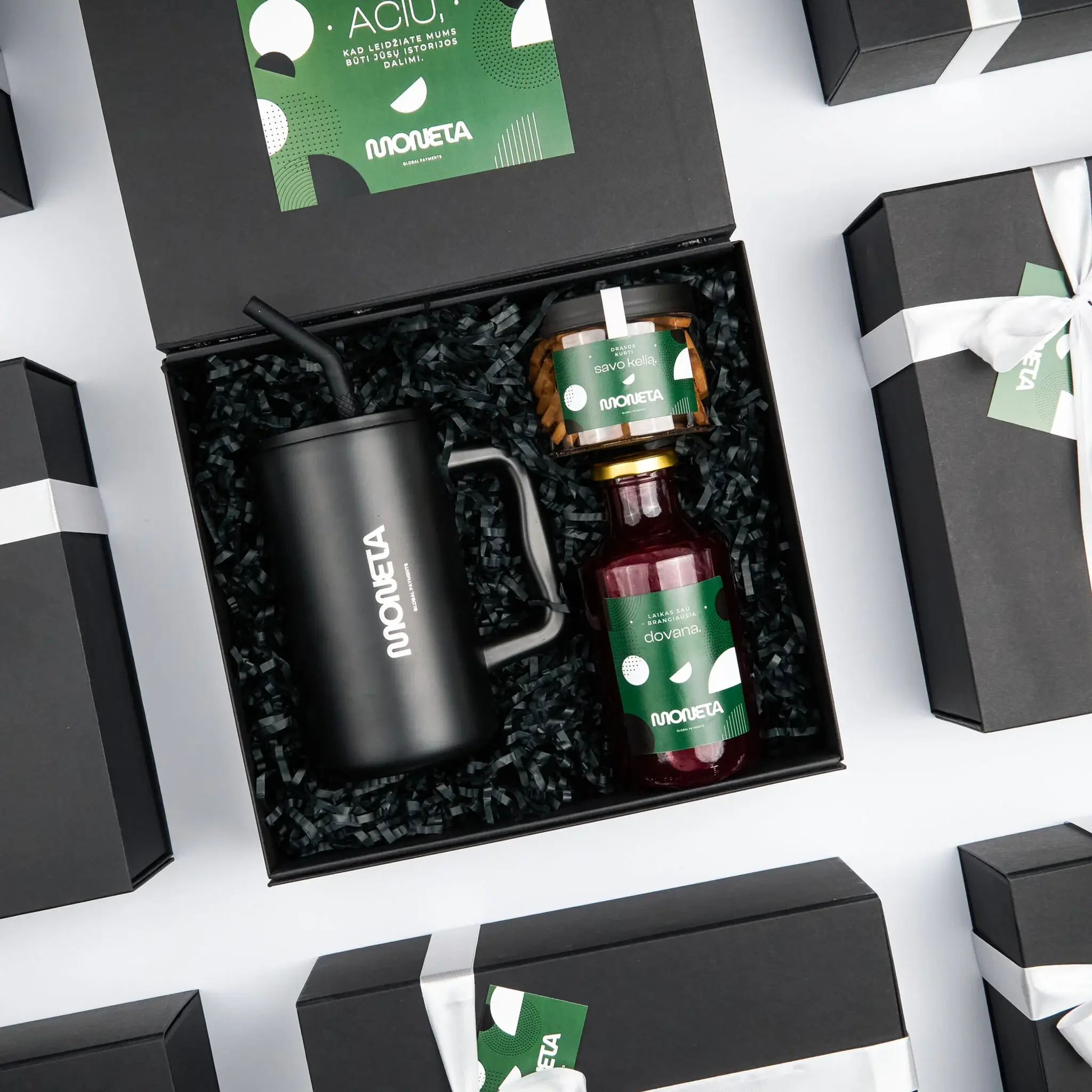 cozy corporate gift box with recycled steel mug and cookies