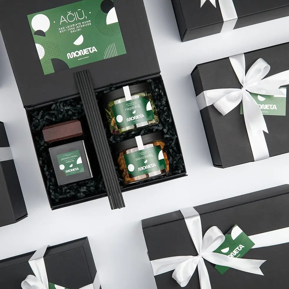 corporate gift box with herbal tea ginger cookies and aroma diffuser