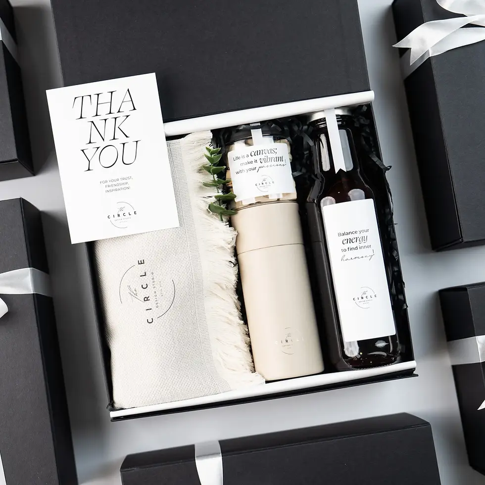 Corporate gift box with Ukiyo blanket VINGA thermo mug and nougat