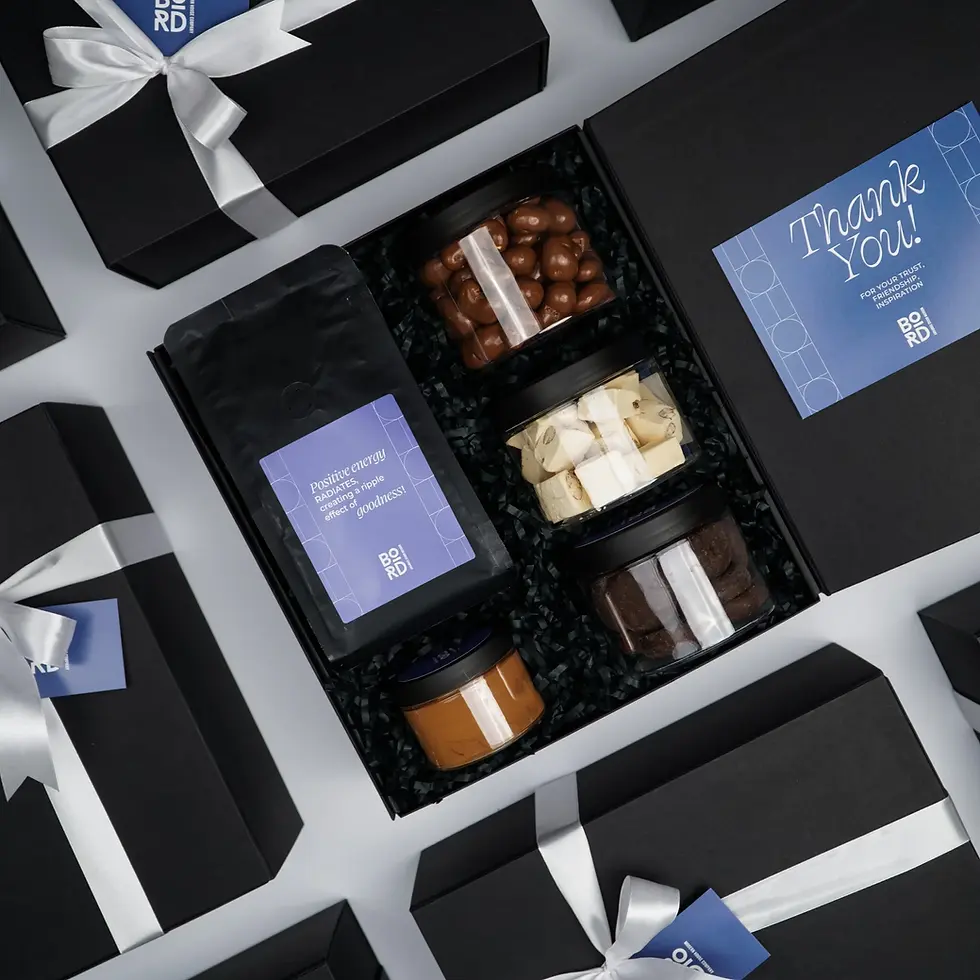Premium corporate gift box with coffee chocolate sweets and nougat