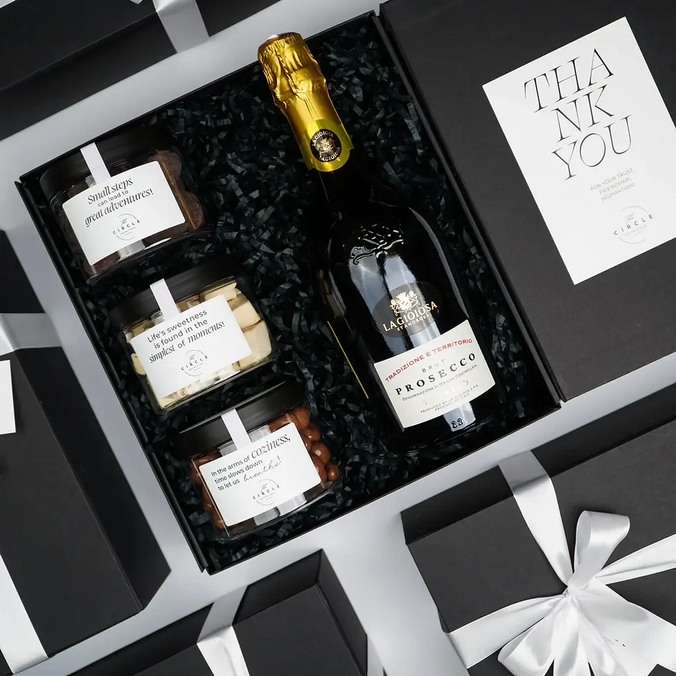 Corporate gift box with chocolate sweets and elegant packaging