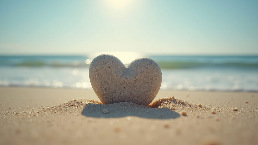 Close-up view of a heart-shaped rock on a sandy beach