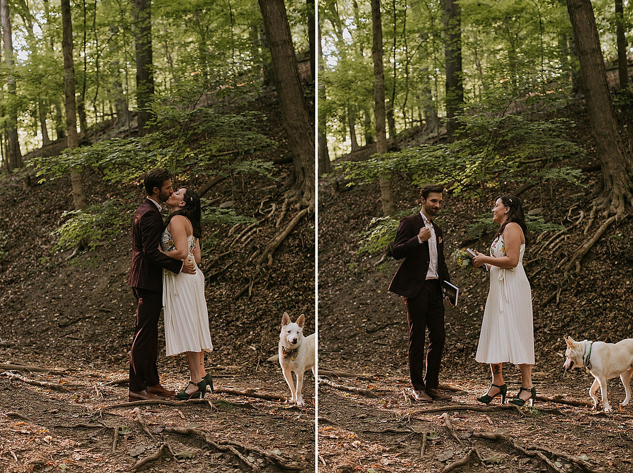 First kiss as husband and wife with dog