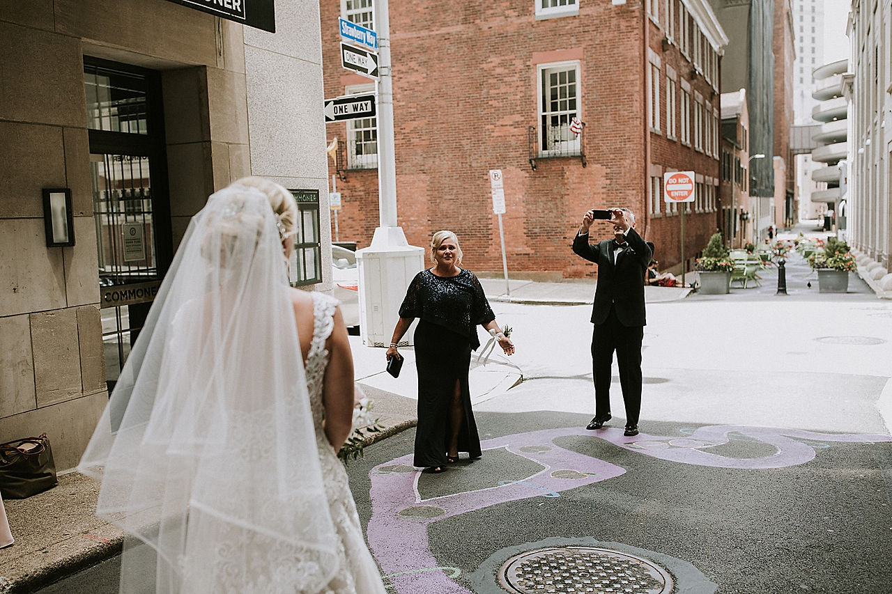 Bride seeing family before wedding