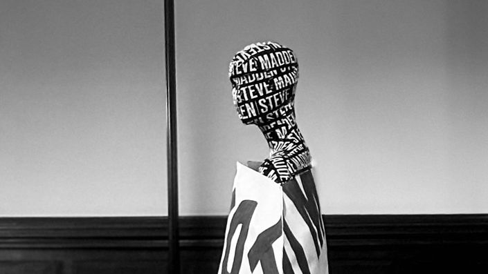 A mannequin RVDK X Steve Madden exhibition inside the public library of Amsterdam (OBA)