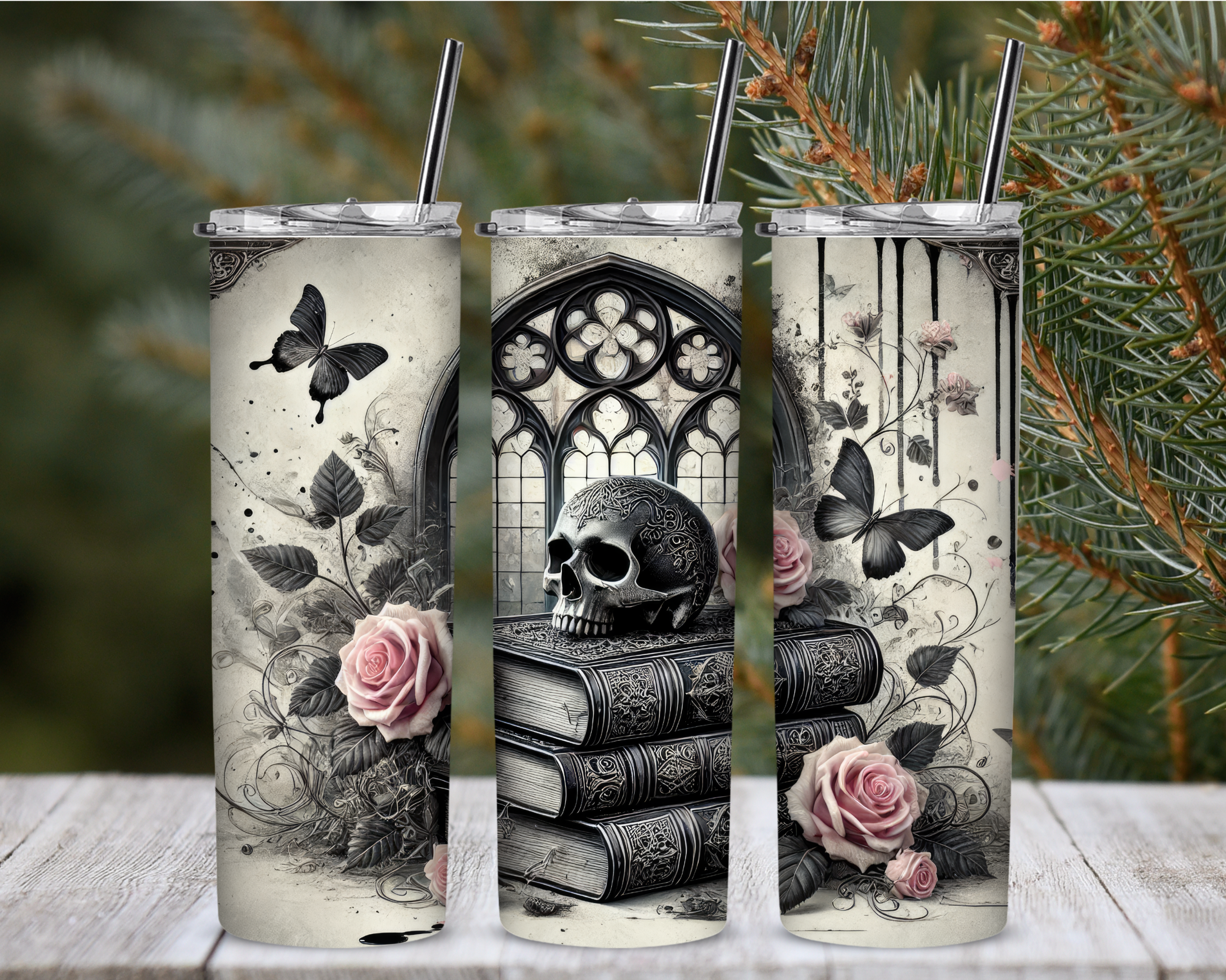Verre Skull et livre Gothic