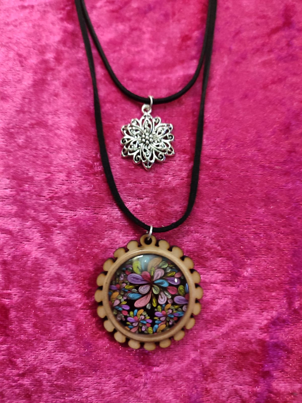 flower Cabochon with A Flower Double Necklace