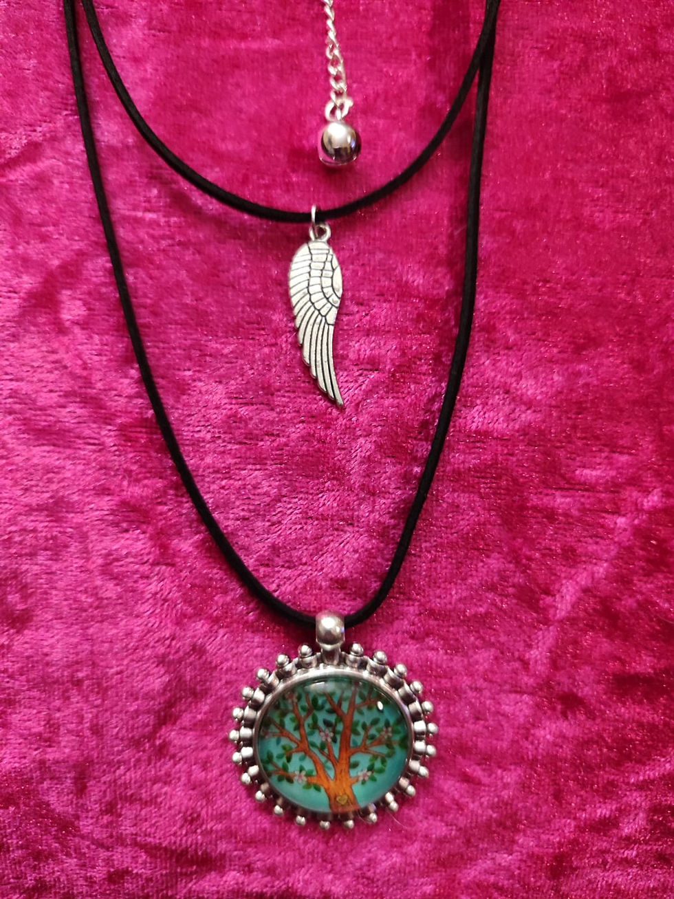 Tree Cabochon with Wing Double Necklace