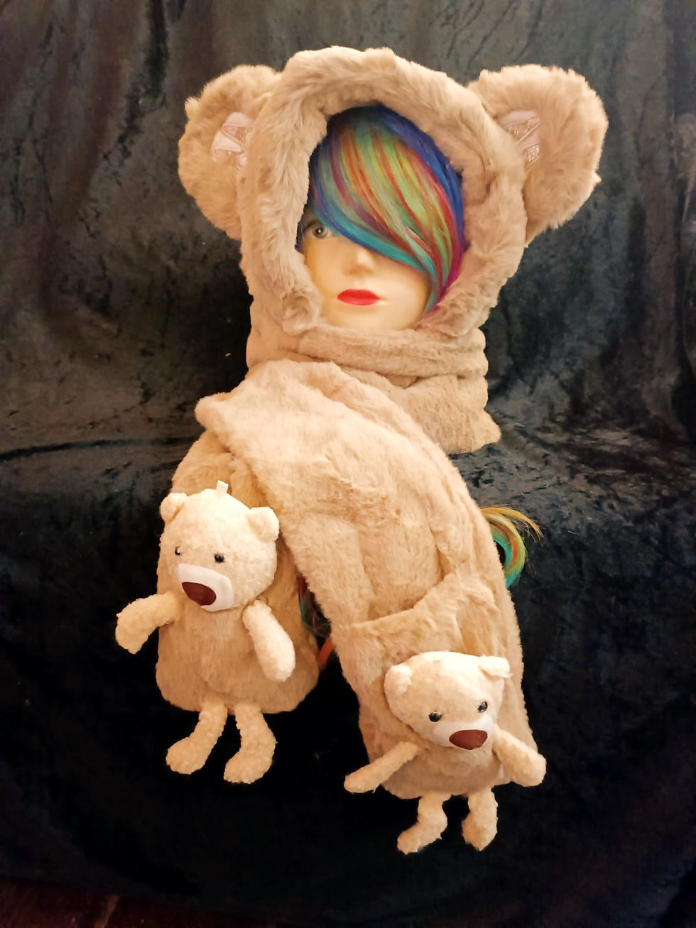 Brown Faux Fur Head With Bears