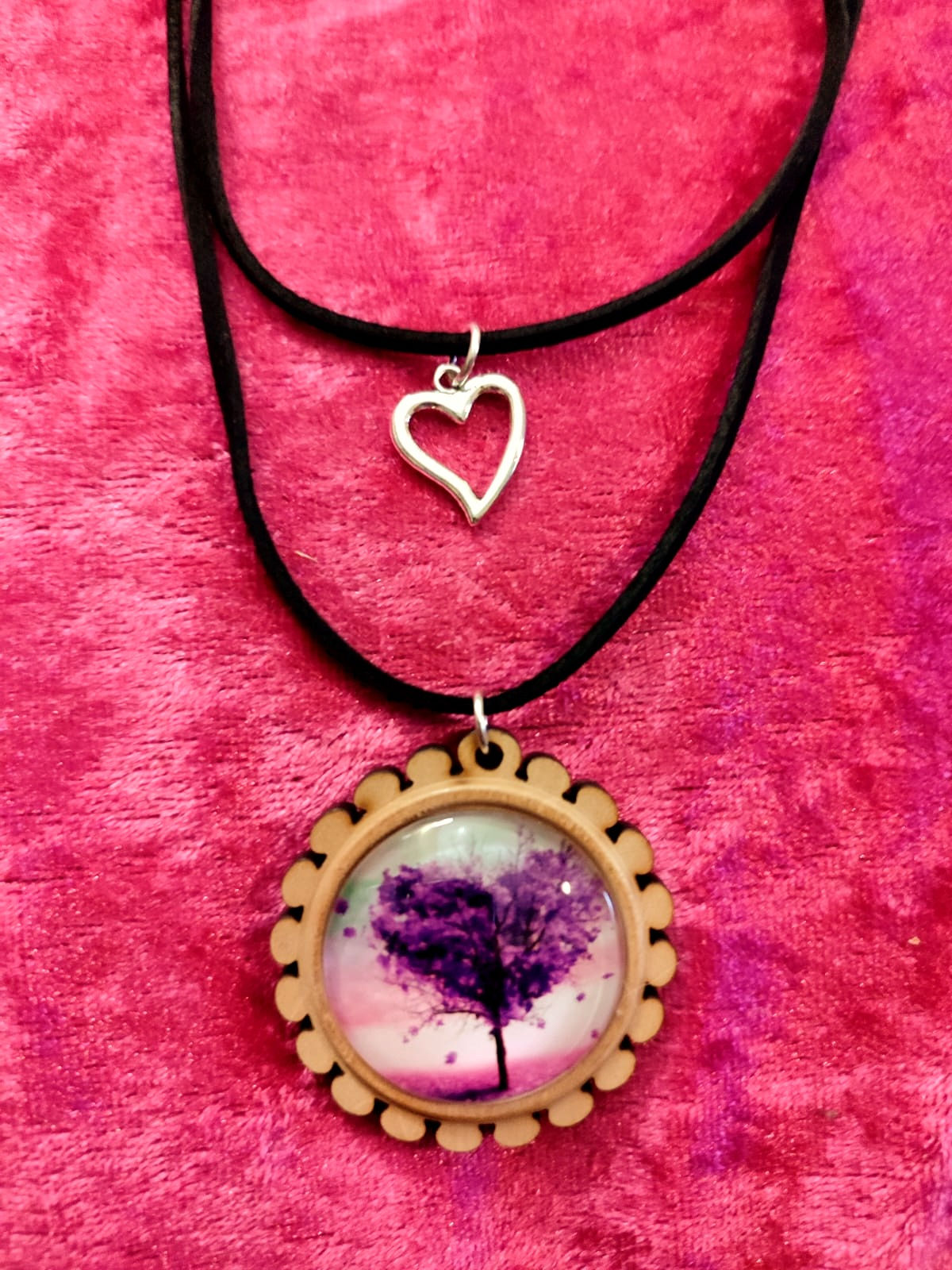 Heart Tree Cabochon with Heart Double Necklace