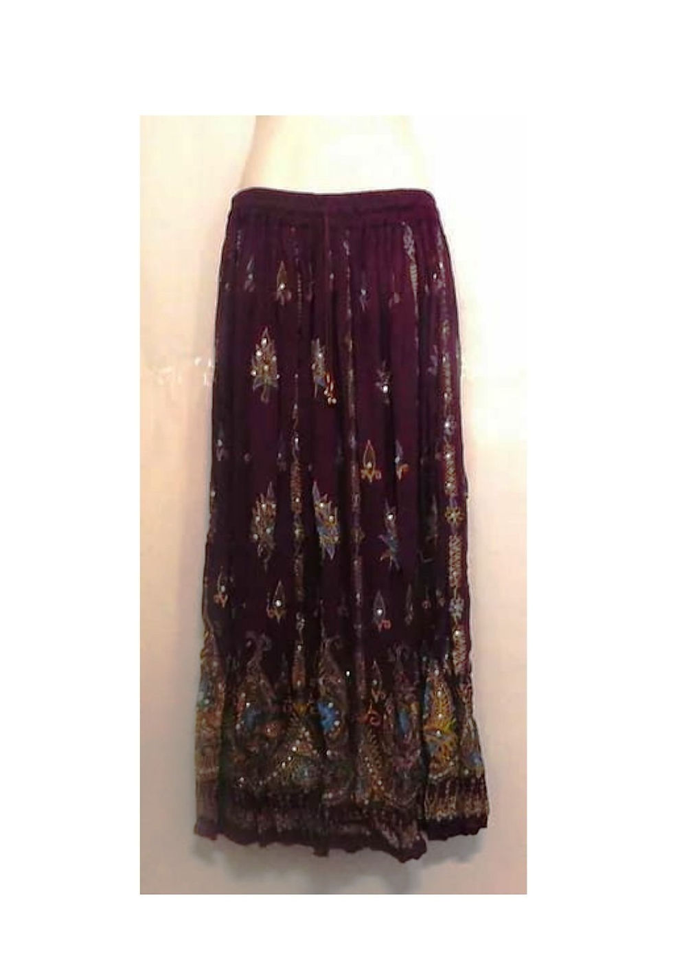 Long Purple Indian Silver Sequence Skirt