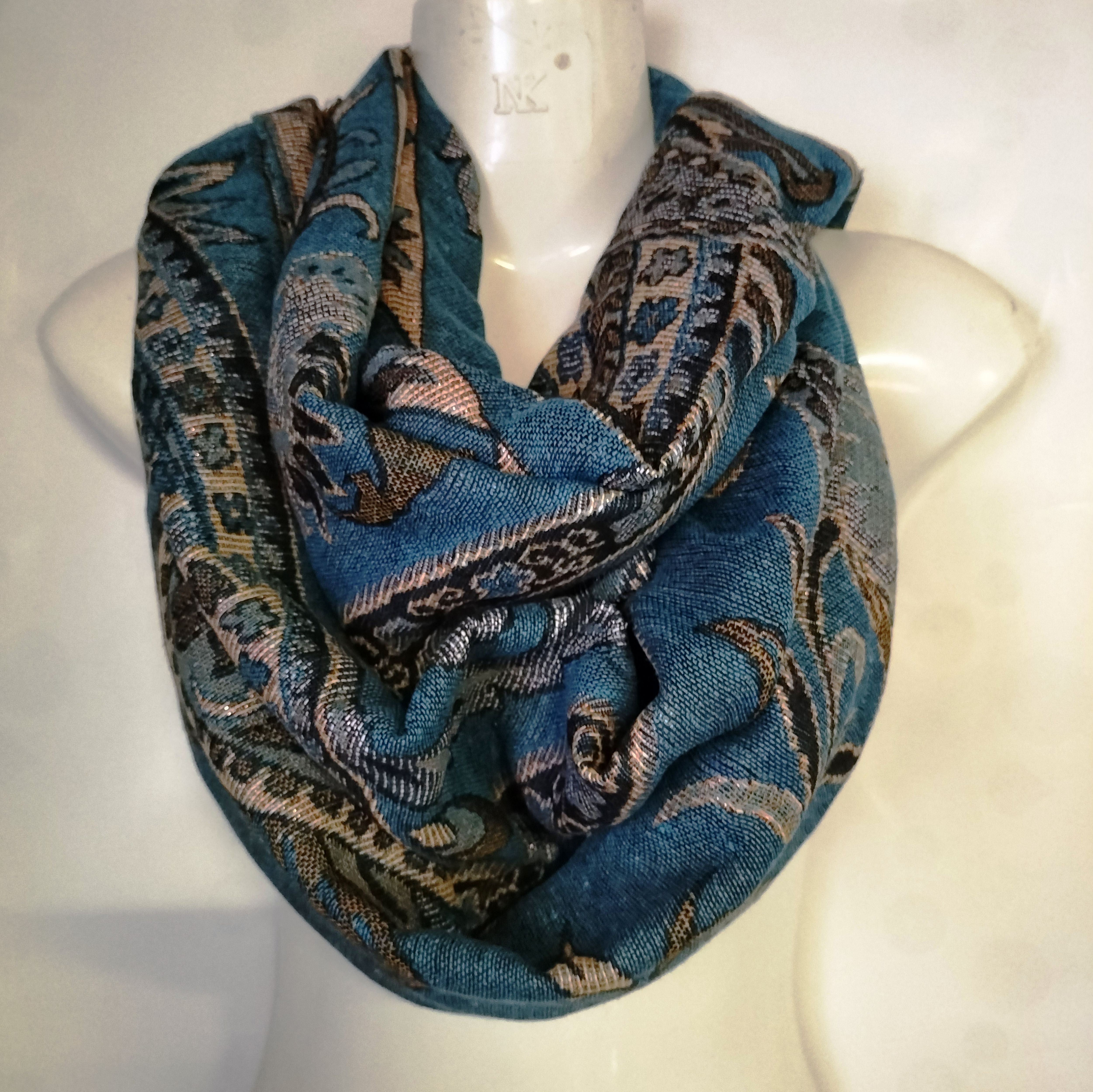 Stunning Gold and Turquoise Paisley Pashmina Scarf
