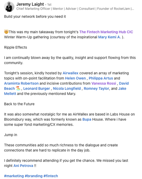 Jeremy event feedback