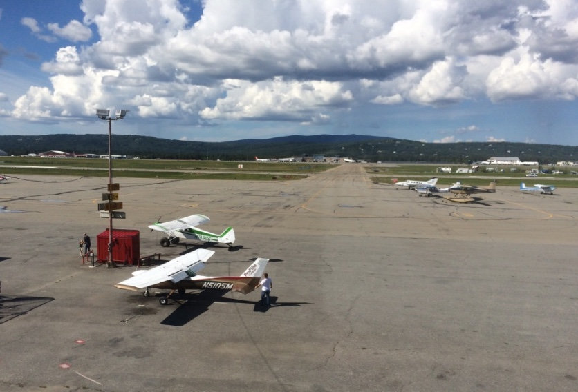 view of runway at Fairbanks airport from East Ramp Wood-fired Pizza