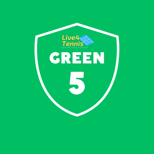 A Green shield, with the live4tennis logo and green 10 written in white text 