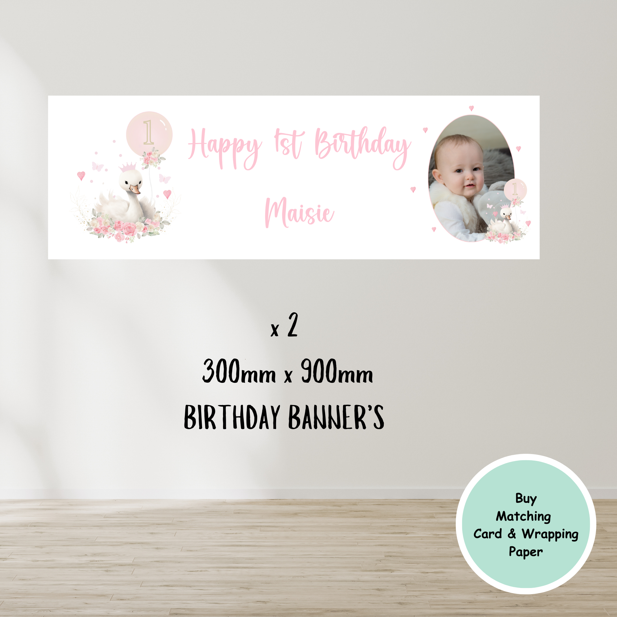 Swan first  birthday Banner's
