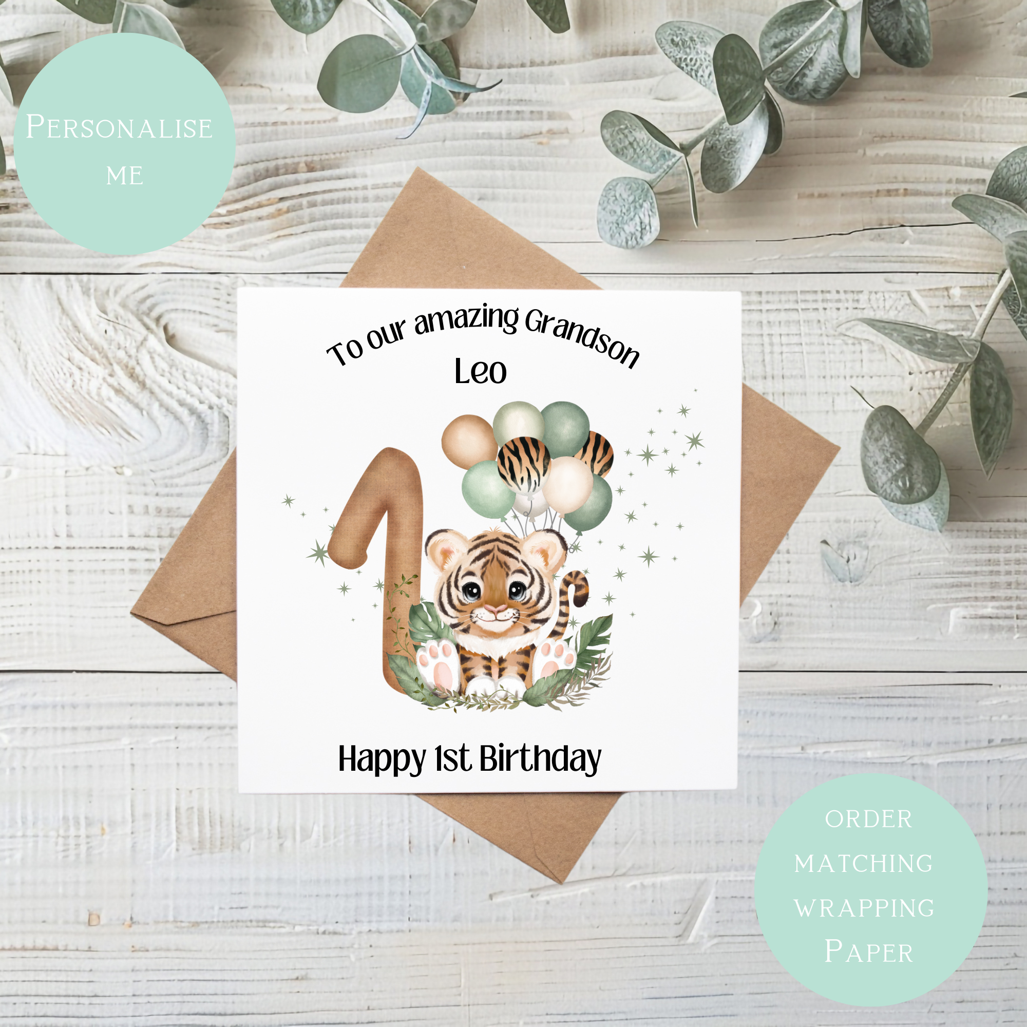 Cute Green Tiger Birthday Card