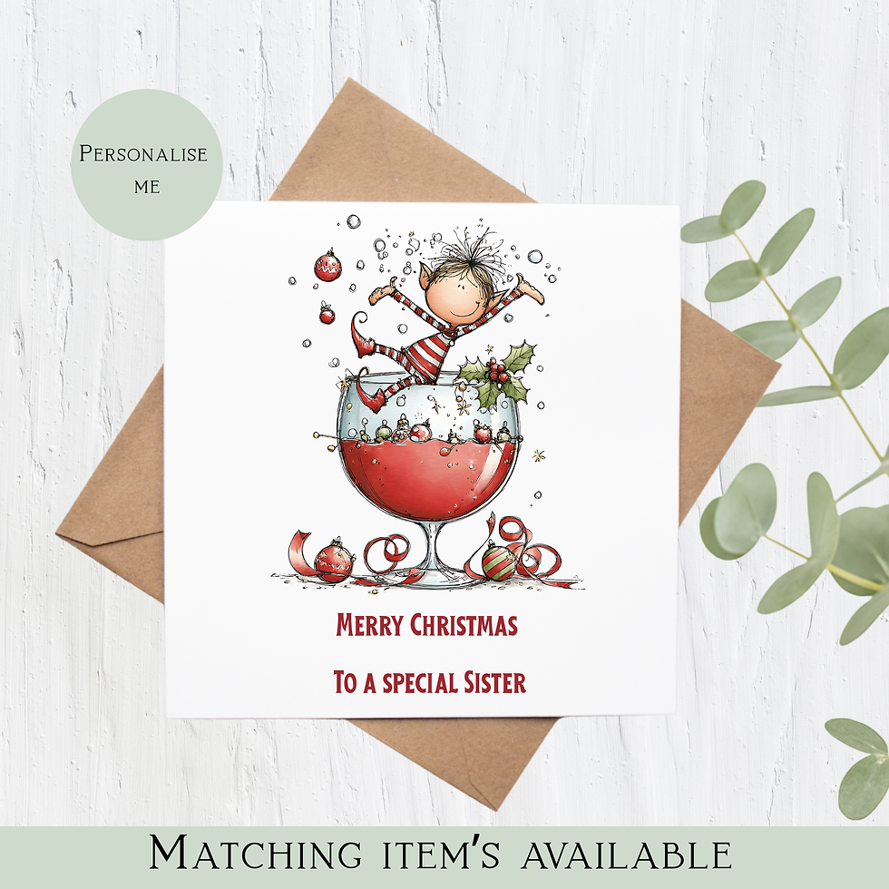 Fairy wine glass Christmas card - Personalise me