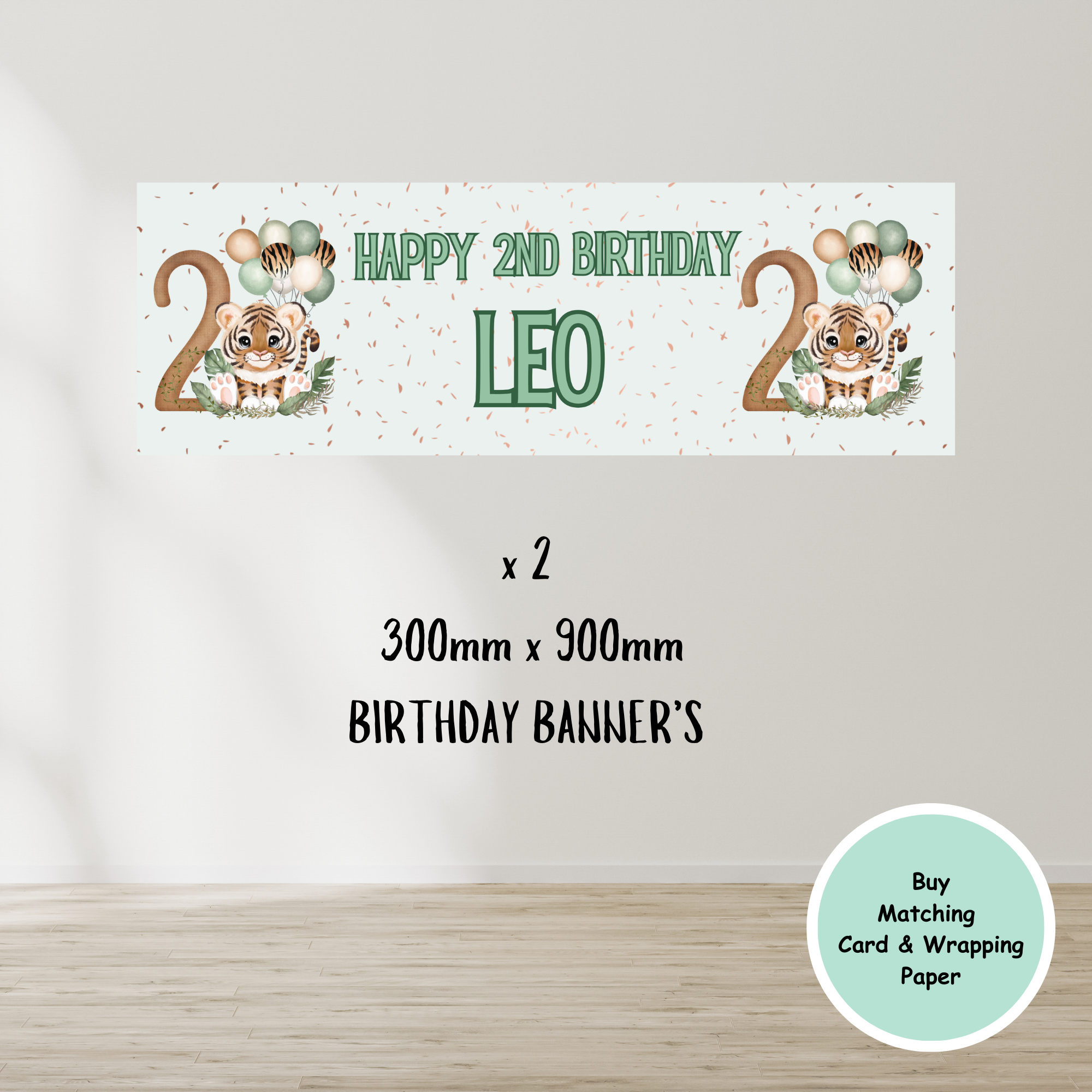 Cute Tiger Green Second Birthday Banner
