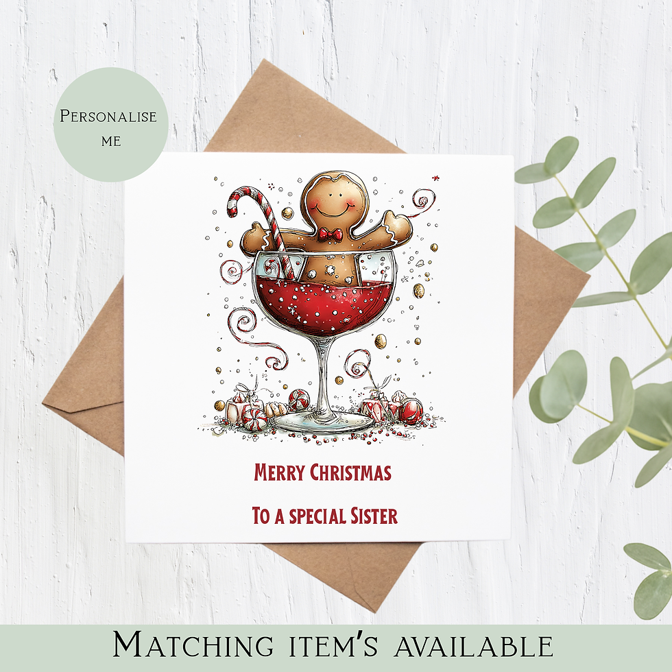Gingerbread man wine glass Christmas card - Personalise me