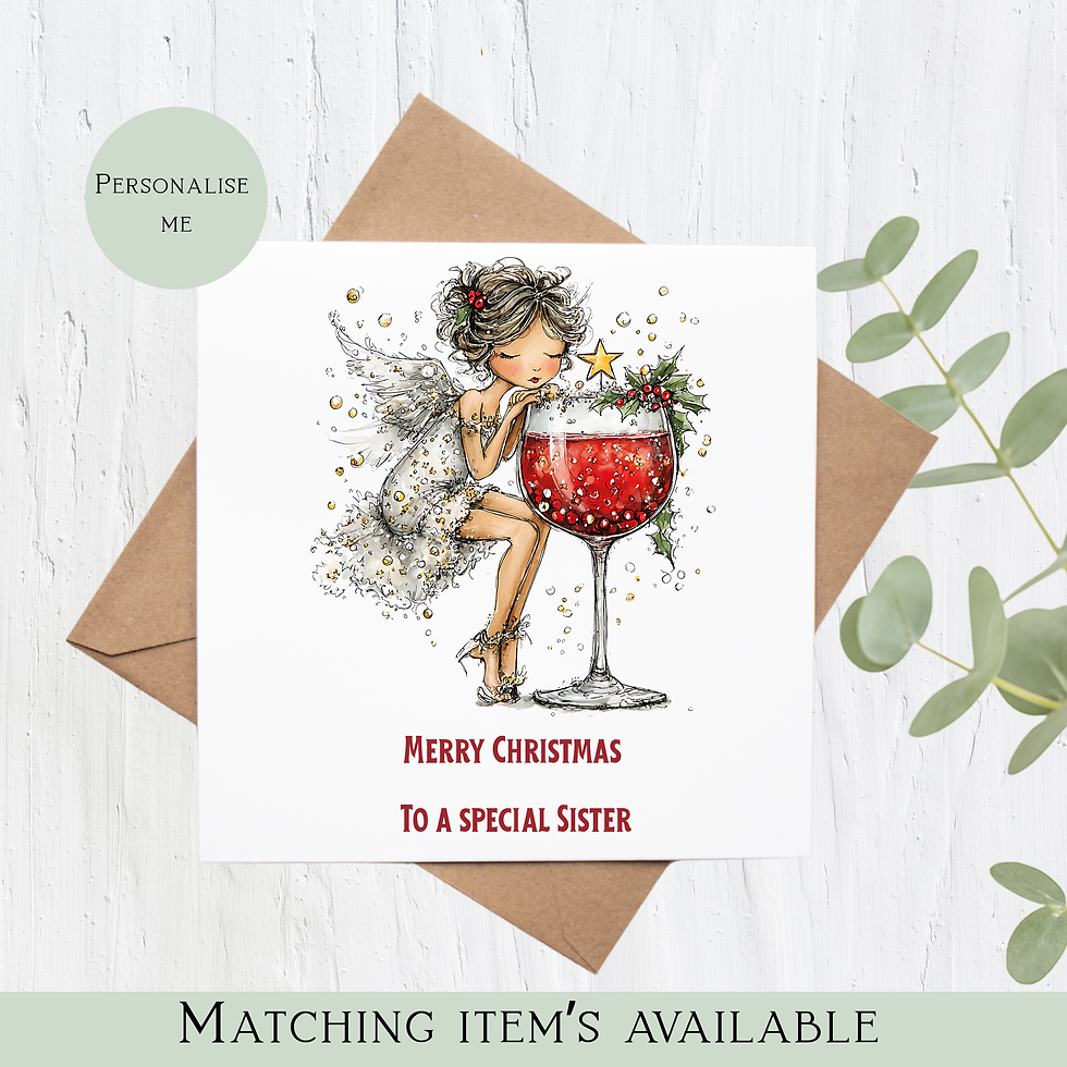 Fairy wine glass Christmas card - Personalise me