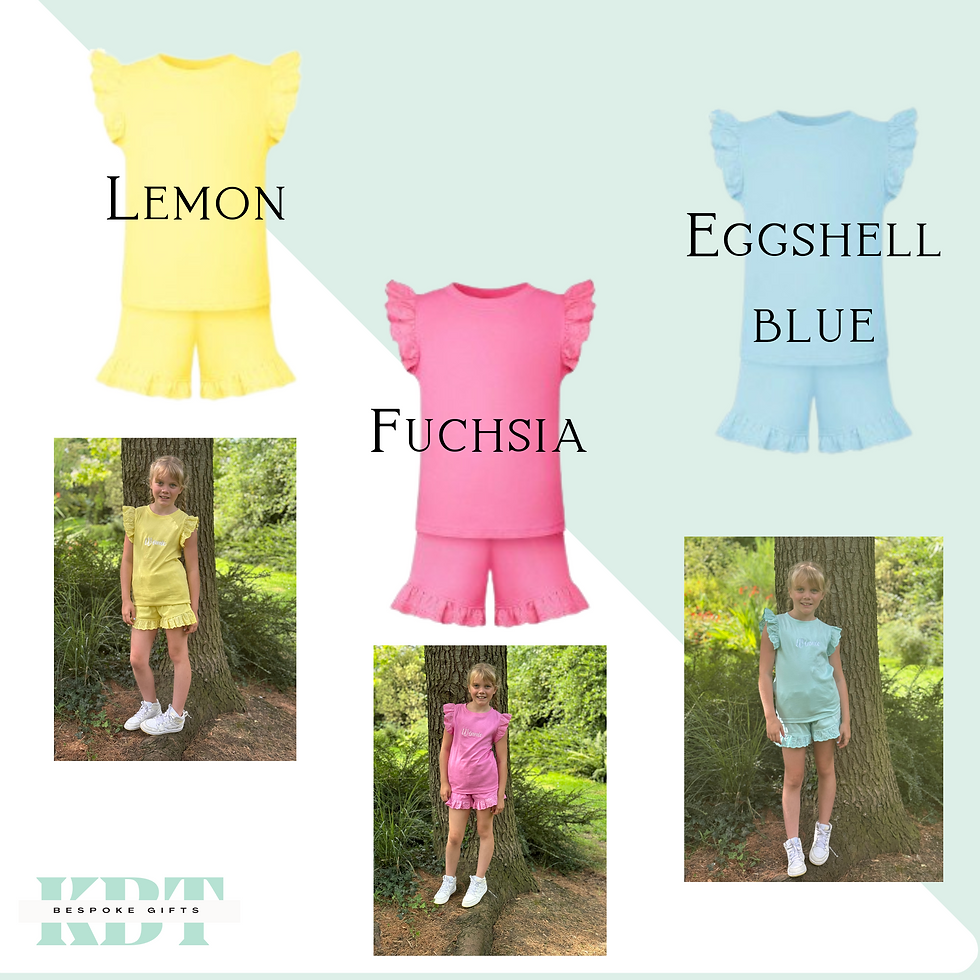 Thumbnail: Children's personalised Embroidered Frill Short's and T-shirt set