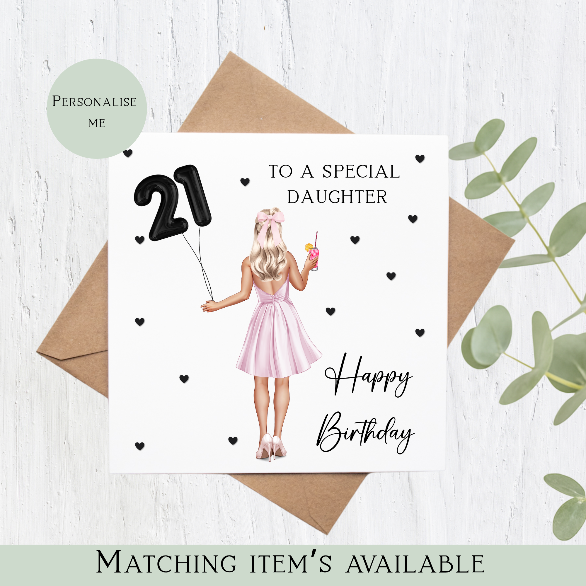 Personalised 21ST bow Birthday Card