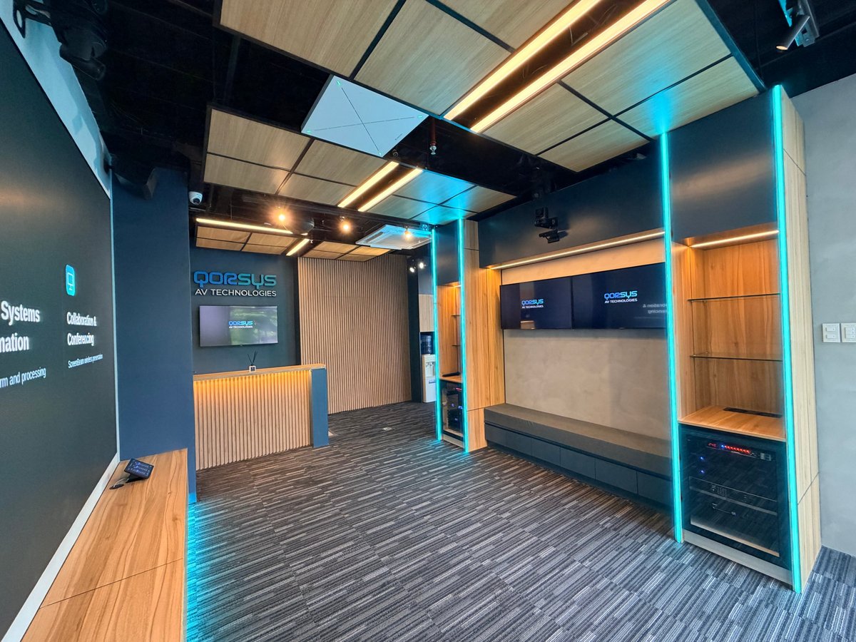 Experience Center town hall area with LED wall and presenter tracking camera