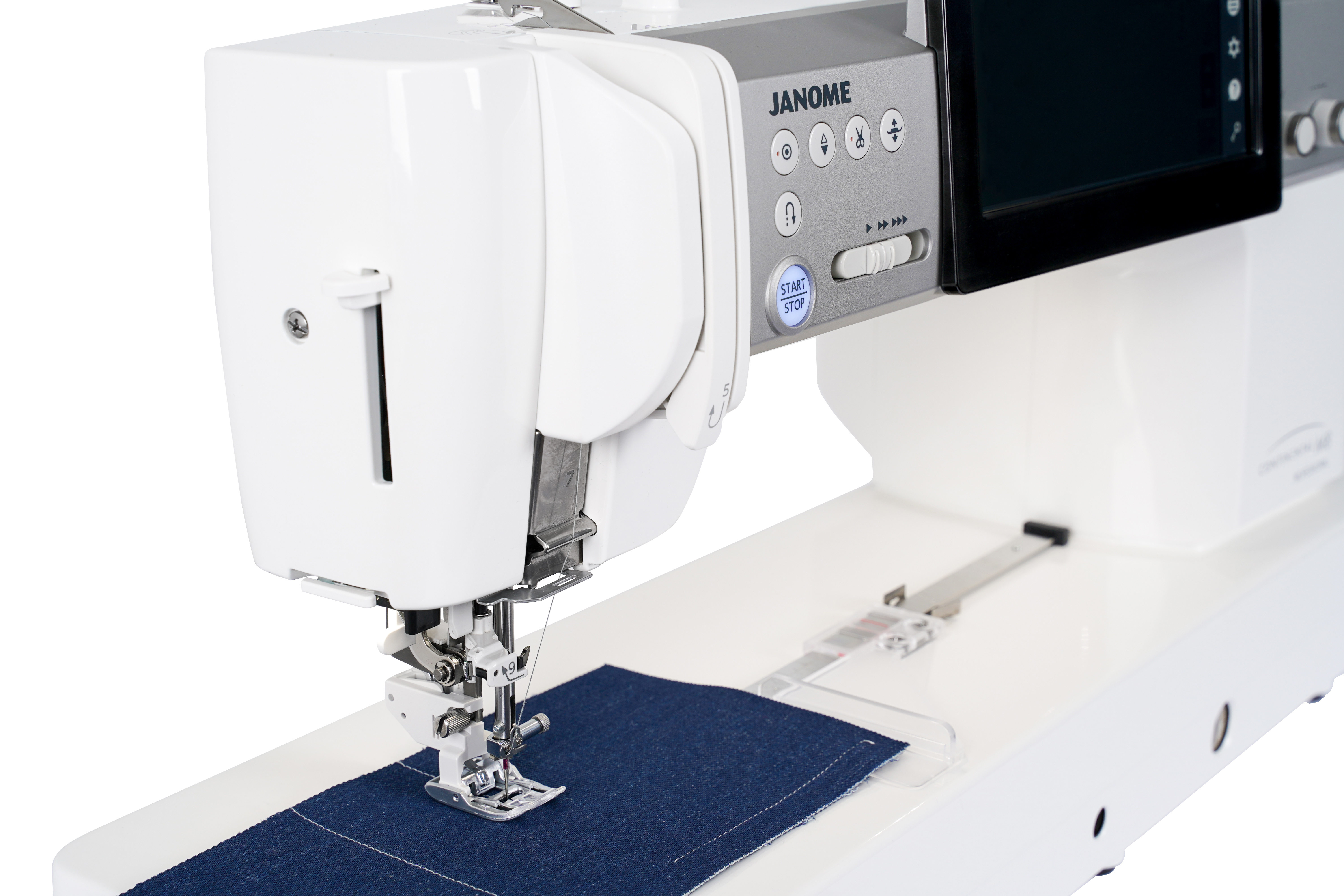 Needle and presser foot area of the Janome Continental M8 Professional
