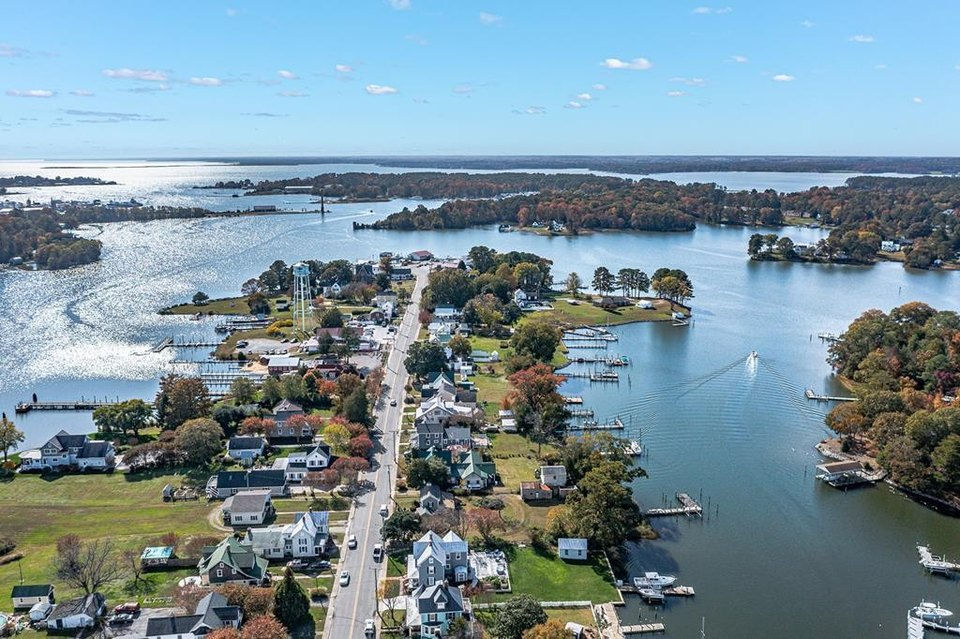 Arial image of the Great Wicomico Day Cruise -private boat charter on the Chesapeake Bay from Reedville VA