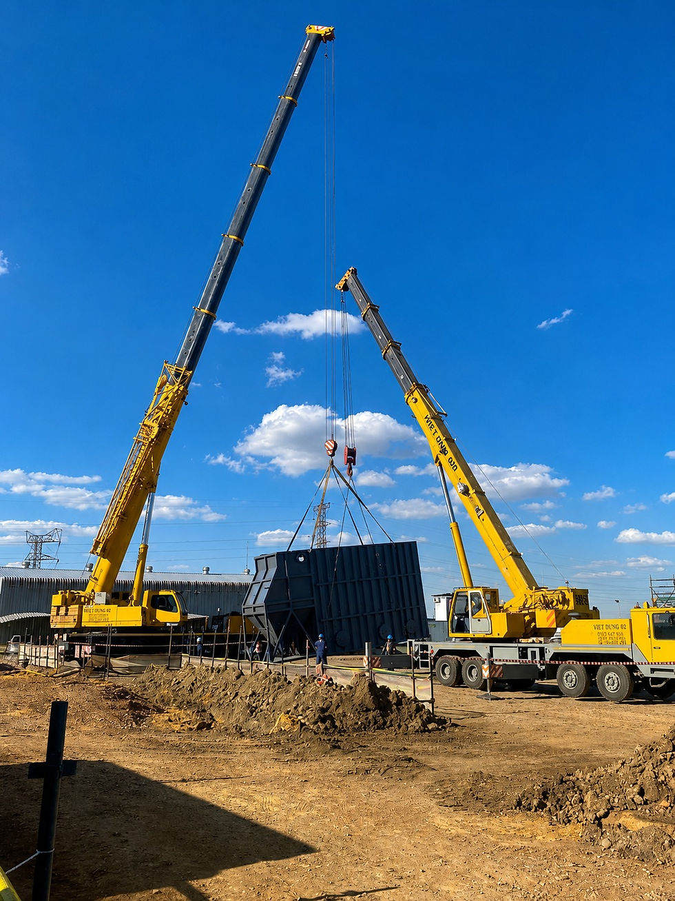 Mobile cranes operated by Delta Crane and Plant Hire on a construction site in South Africa
