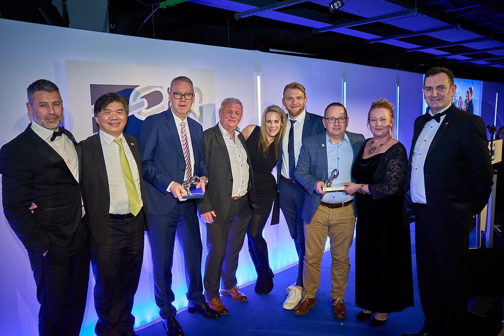 RUD CCS FASTLOX and BlueSupra, YOKE Industrial Corp, joint winners of Excellence in Product Innovation, sponsored by International Lift & Hoist (ILH), with Maria Hadlow of ILH, second from right.