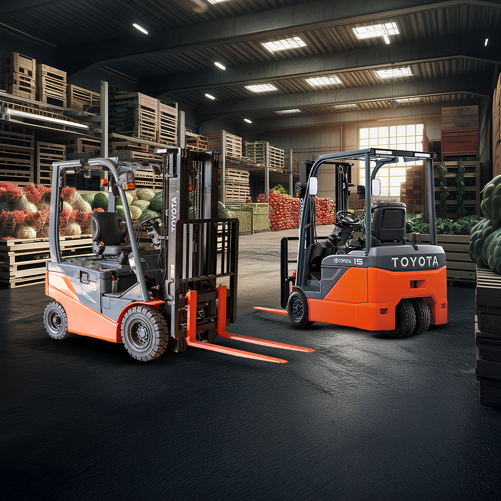 Toyota Material Handling electric forklift moving pallets in industrial facility showing advanced safety and productivity features