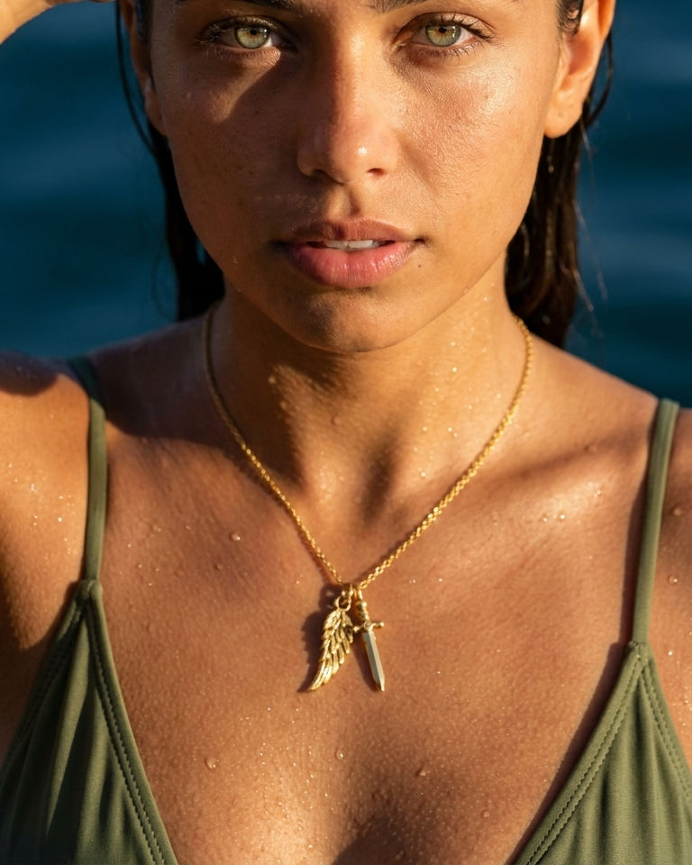 Protected by Archangel Michael Wing & Sword Necklace by Cora & Cove (Gold)