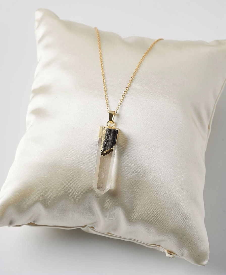 Lila Clear Quartz & Black Onyx Stone Detail 18K Gold Plated Statement Necklace