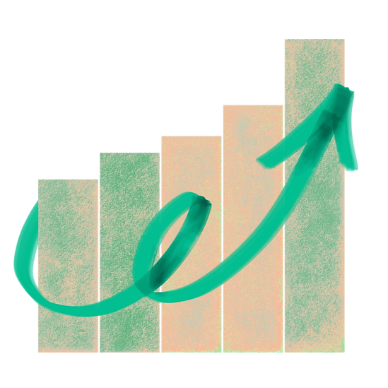 a bar chart with an arrow showing growth
